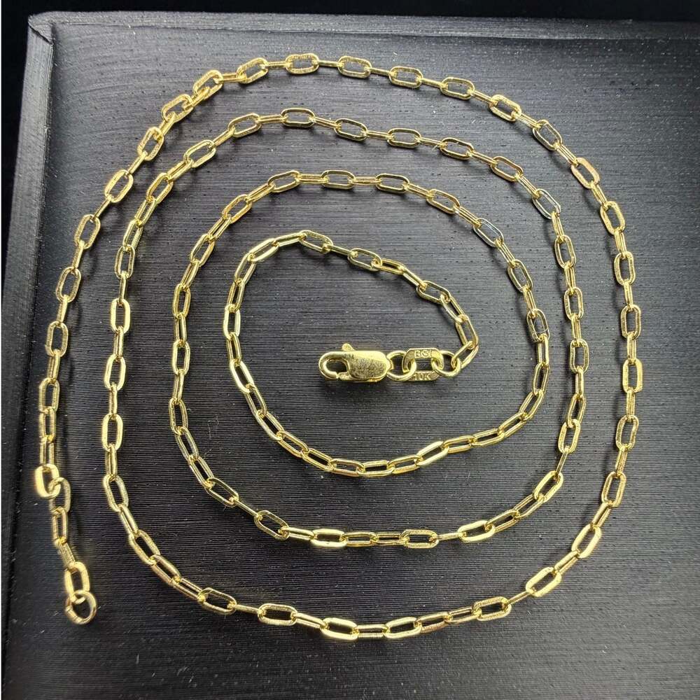 Solid 10k Italian Yellow Gold Paper Clip Necklace Chain 20" Long 2mm Wide